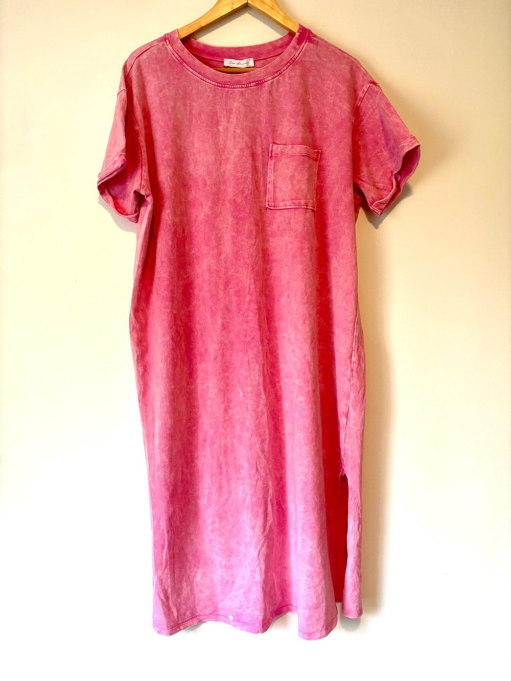 NWT Ces Femme Pink Mineral-Wash Short Sleeve Pocket T-Shirt Dress XL